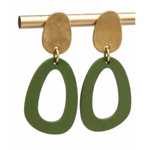 Gold Tone Enamel Green Door Knocker Pierced Earrings 2"‎ by 1.75" E-TN6